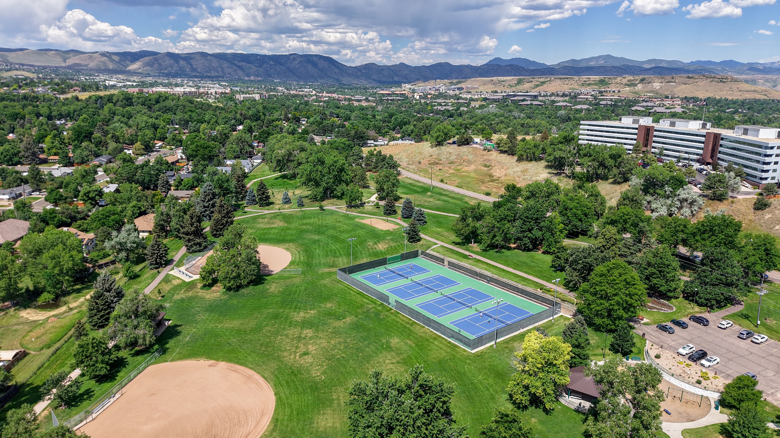Tennis/Pickle Ball Courts, Ball Diamond, Basket Ball Courts, Volleyball Courts and Playground