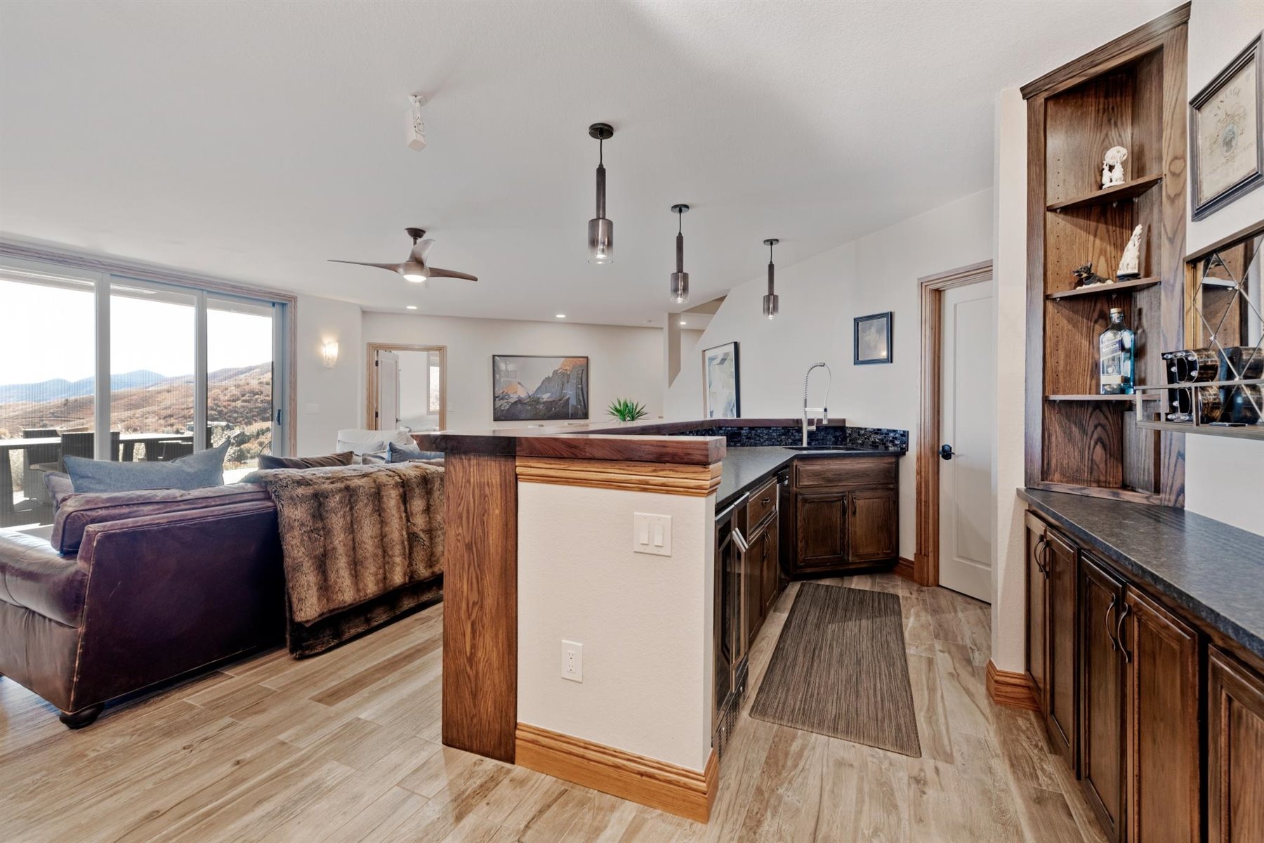 Bar area with Live Edge Bar Top