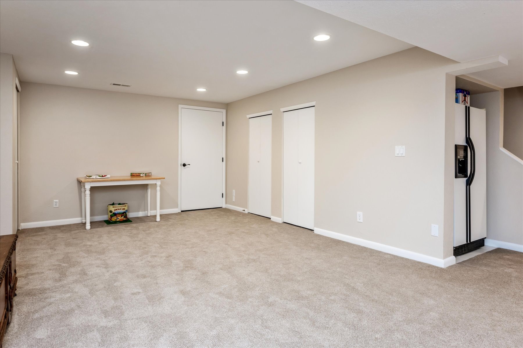Walk-in Storage Closets in Basement Family Room