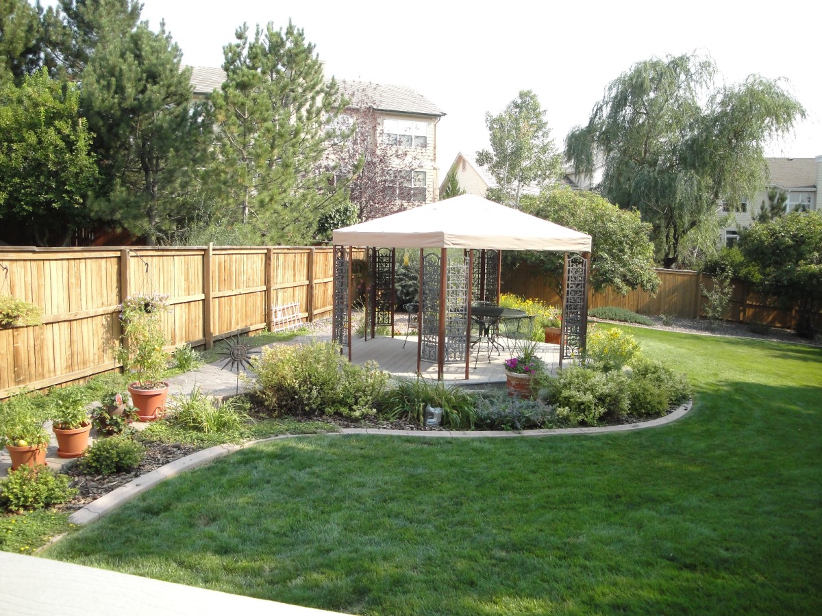Oversized Backyard Lushly Landscaped and Gazebo