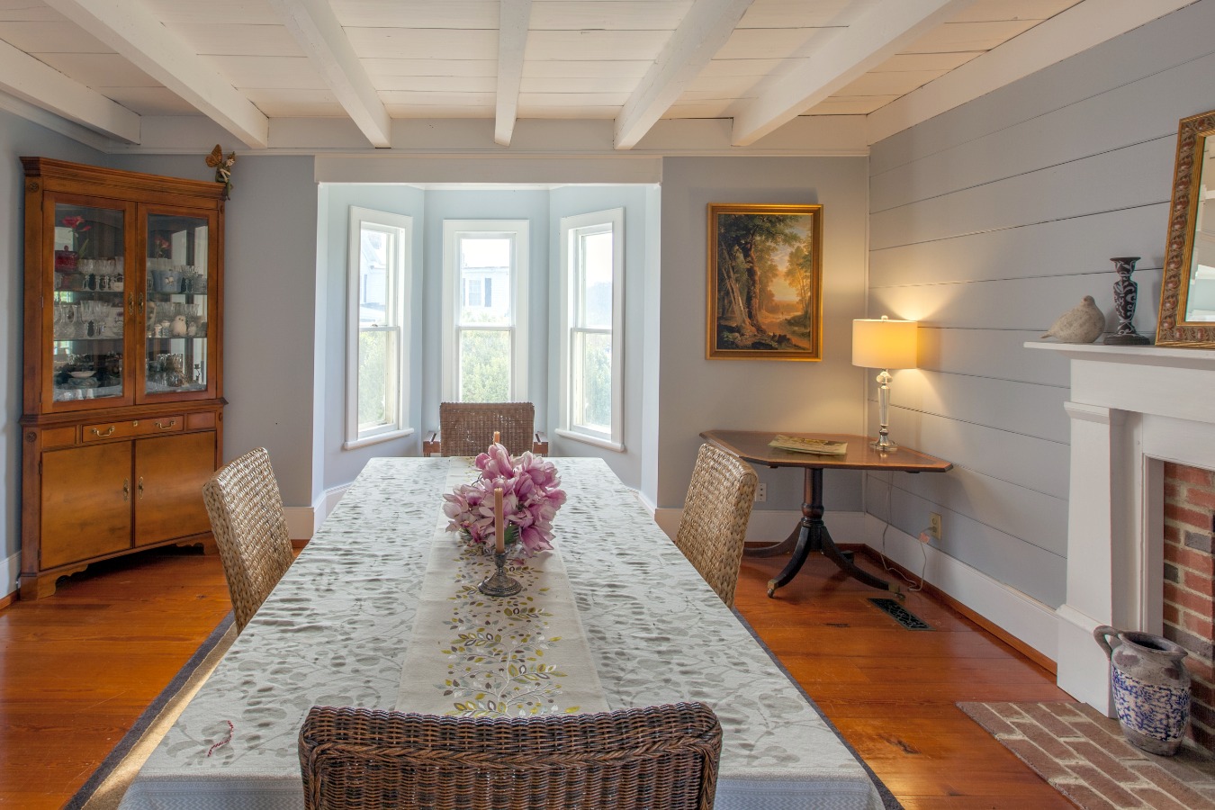 Bay window and fireplace add to the charm