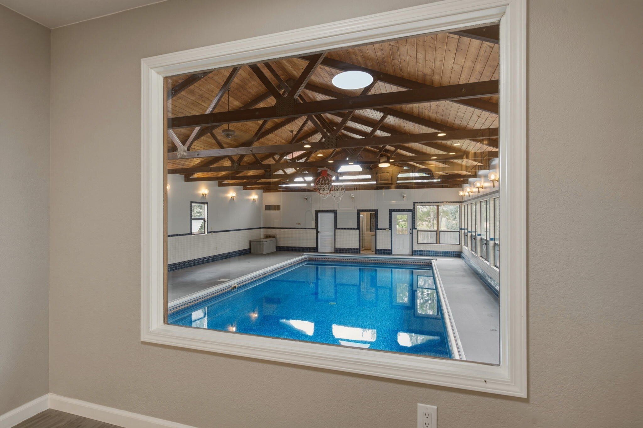 View of pool from kitchen